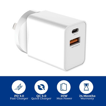 iQuick 20W PD3.0+QC3.0 Fast Charging Adapter